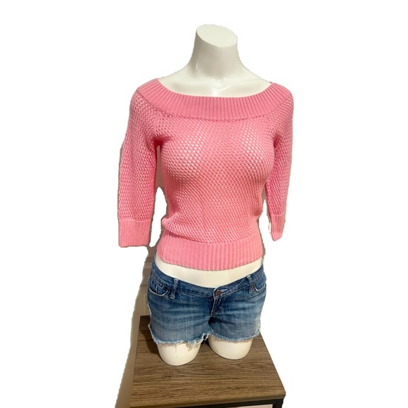 AMERICAN JEANS WOOL BLEND PINK KNITTED SWEATER WIDE NECK THREE QUARTERS SLEEVE S - Picture 1 of 4